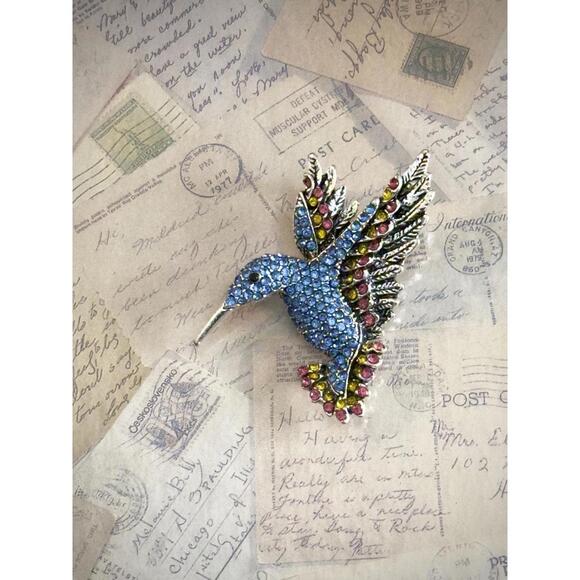 Jewelry - Vintage Rhinestone Hummingbird Brooch / Pendant – Convertible Jewelry, Sparkling
